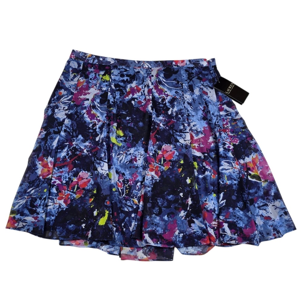Lauren Ralph Lauren Blue Floral Print Crinkle Georgette Miniskirt- Women's Sz 6